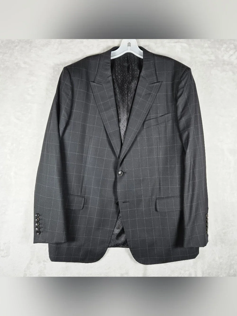 Gucci 2 Piece Suit Men Blazer 48R Pants 36x30 Inseam Black Windowpane Read Des!